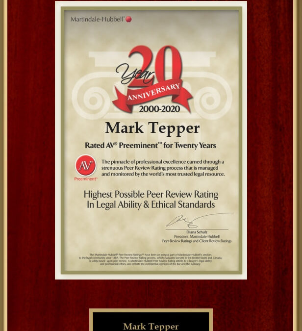 Attorney Mark Tepper Celebrates 20 Consecutive Years of AV Awards